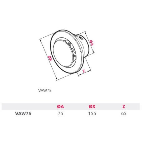 Awenta PRO VAW75 elszívó légszelep közvetlenül a 75mm-es csövekre