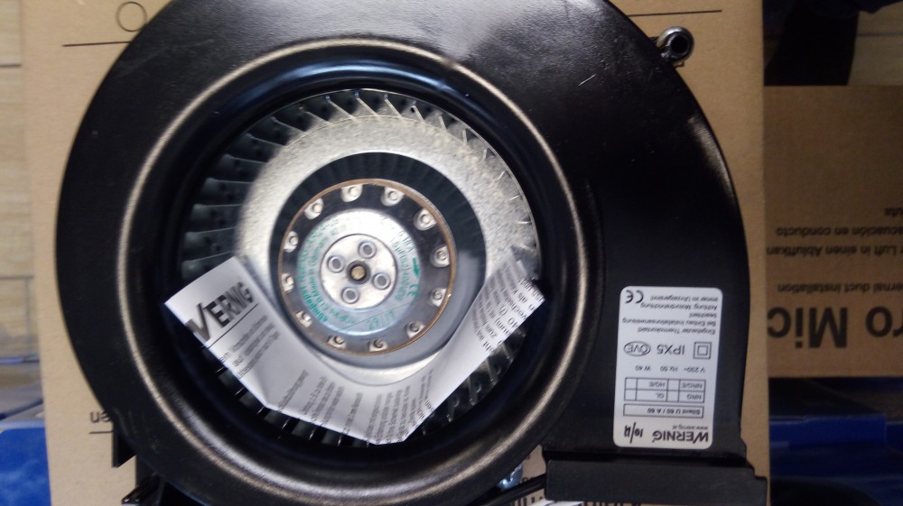 A Wernig Silent motor radiális járókereke és spirálháza közelről