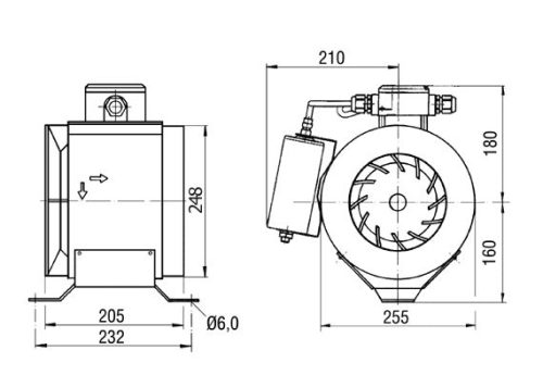 Maico ERM 25 Ex e Félradiális csőventilátor, DN 250, váltóáram, robbanásbiztos  Termékszám: 0080.0249