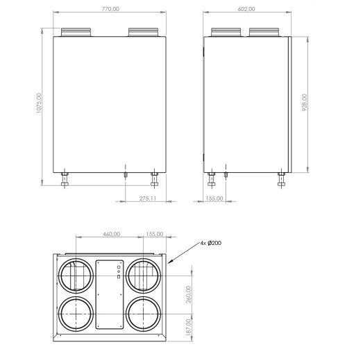 HŐVP PRODMAX AIR EXPERT 400V PREMIUM, SZIGETELT HÁZAS, VERTIKÁLIS, ENTHALPIÁS HŐCSERÉLŐ 420 m3/h, 4x Na200,