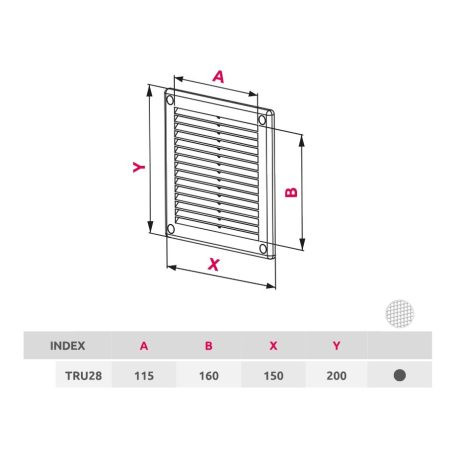 Awenta TRU28BR négyszögletes fali rács 150X200, rovarhálóval, barna