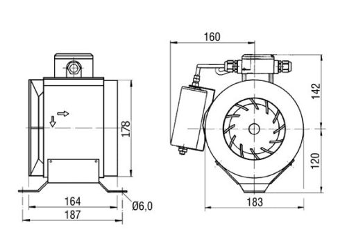 Maico ERM 18 Ex e Félradiális csőventilátor, DN 180, váltóáram, robbanásbiztos  Termékszám: 0080.0290