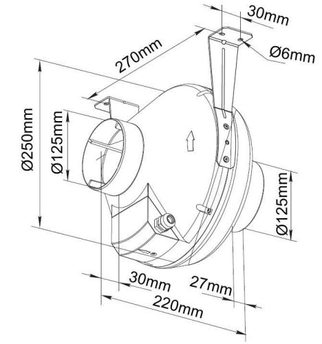 VENTS VK 125 műanyag házas, radiális csőventilátor