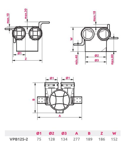 Awenta PRO VPB125-2 antibakteriális műanyag szelepfogadó 75-mm