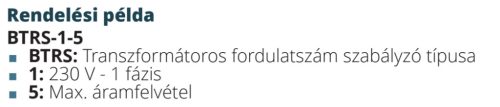 Cairox BTRS transzformátoros fordulatszám-szabályzók, gyári típusfotó