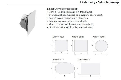 HV AIRY elszívó / befúvó légszelep ROUN frontlappal