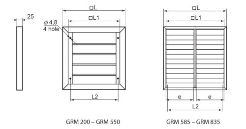 VENTS GRM 300x300 ipari szellőzőrács gravitációs zsaluval