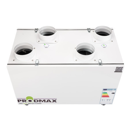 PRODMAX 300 MINI V/H Classic  Max: 300m3/h, Bypass, Fagyvédelem előfűtővel, A4 szabályzóval, csonkméret 125 mm