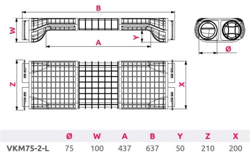 Awenta PRO VMK75-2-L antibakteriális műanyag hosszú áthidaló, bypass elem 75-mm