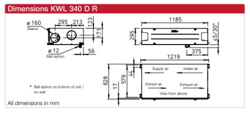 Helios KWL 340 D R Hővisszanyerős központi szellőző, mennyezeti kivitelben, easyControls szabályzással
