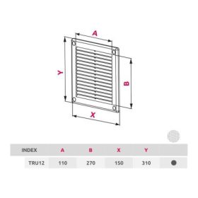  Awenta TRU12BR négyszögletes fali rács 150X310 rovarhálóval, barna színben