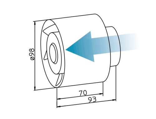 Helios REW 90 K csőbe dugható ventilátor (gyári típusfotó)
