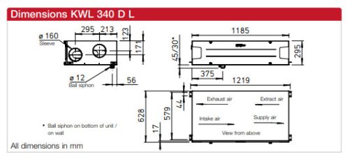 Helios KWL 340 D L Hővisszanyerős központi szellőző, mennyezeti kivitelben, easyControls szabályzással