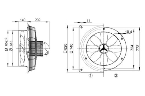 Maico DZQ 60/6 B Axiál fali ventilátor négyszögletes fali lemezzel, DN 600, háromfázisú váltóáram  Termékszám: 0083.0065