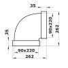 Dalap PVC vízszintes könyökidom szögletes légcsatornákba 90°, 220x90 mm