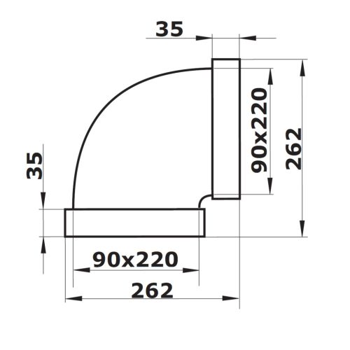 Dalap PVC vízszintes könyökidom szögletes légcsatornákba 90°, 220x90 mm