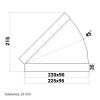 Dalap PS szögletes könyök vízszintes 45°, 220x90 mm