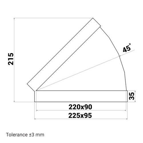 Dalap PS szögletes könyök vízszintes 45°, 220x90 mm