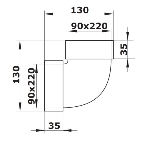 Dalap PVC függőleges könyökidom szögletes légcsatornákba 90°, 220x90 mm