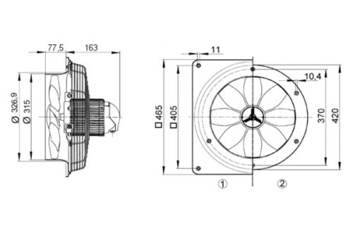 Maico DZQ 30/84 B Axiál fali ventilátor négyszögletes fali lemezzel, DN 300, háromfázisú váltóáram, váltható pólusú  Termékszám: 0083.0145