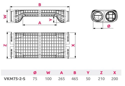 Awenta PRO VMK75-2-S antibakteriális műanyag rövid áthidaló, bypass elem 75-mm