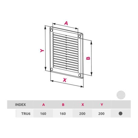 Awenta TRU6BR négyszögletes fali rács 200X200, rovarhálóval, barna színben