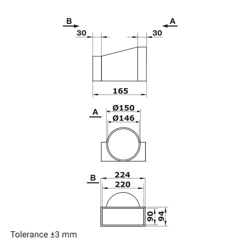 Dalap PVC szűkítő idom a kerek csővezeték átalakítására szögletes csővezetékre Ø 150 mm / 220x90 mm