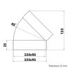 Dalap PVC függőleges könyökidom szögletes légcsatornákba 45°, 220x90 mm