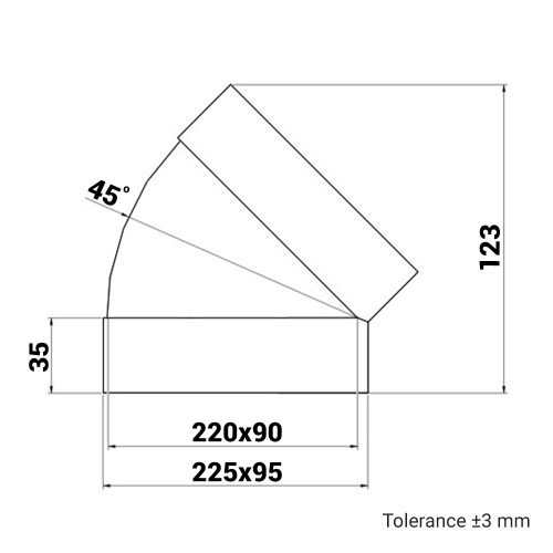 Dalap PVC függőleges könyökidom szögletes légcsatornákba 45°, 220x90 mm