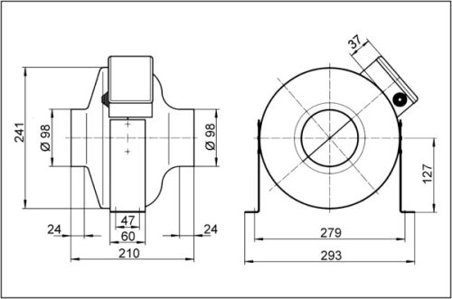 Maico ERR 10/1 Radiál csőventilátor, DN 100, váltóáramú  Termékszám: 0080.0270