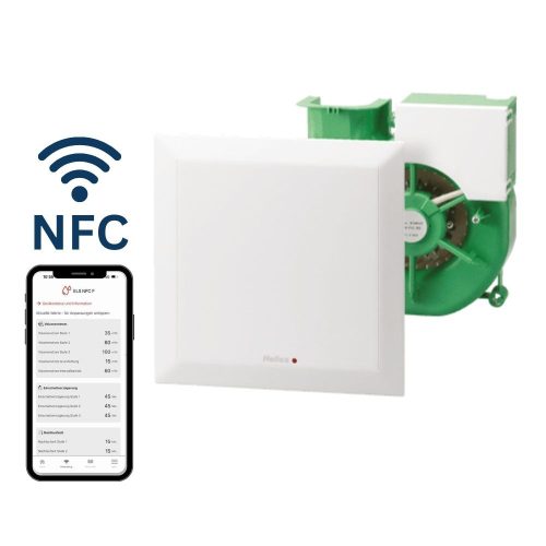 Helios ELS NFC Ventilátor egység, EC motor, formatervezett fehér előlap, mosható szűrő, elpiszkolódásjelző, NFC 