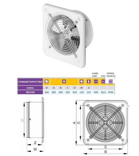 Awenta WO200 fali axiális ventilátor ABS műanyag kerettel