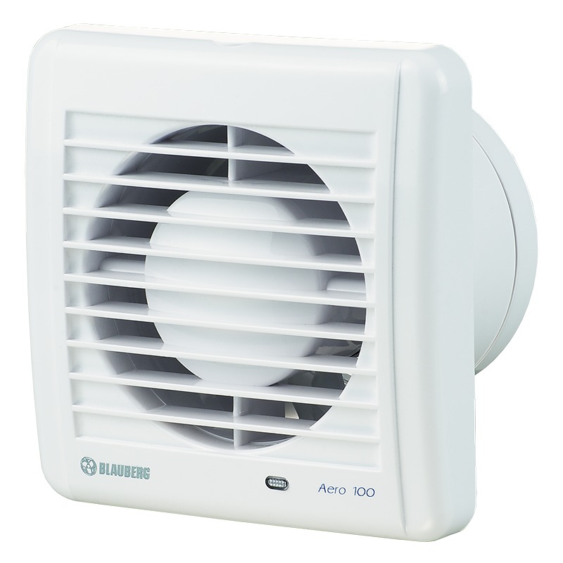 Blauberg Aero 100 fürdőszoba-ventilátor fehér előlappal, oldalt a csonk (gyári fotó)