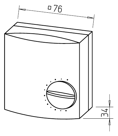 Helios HY 3 méretrajza: 76 mm-es négyzetes ház, 34 mm mélység