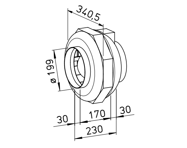 A Helios RRK 200 méretrajza milliméterben (gyári rajz)