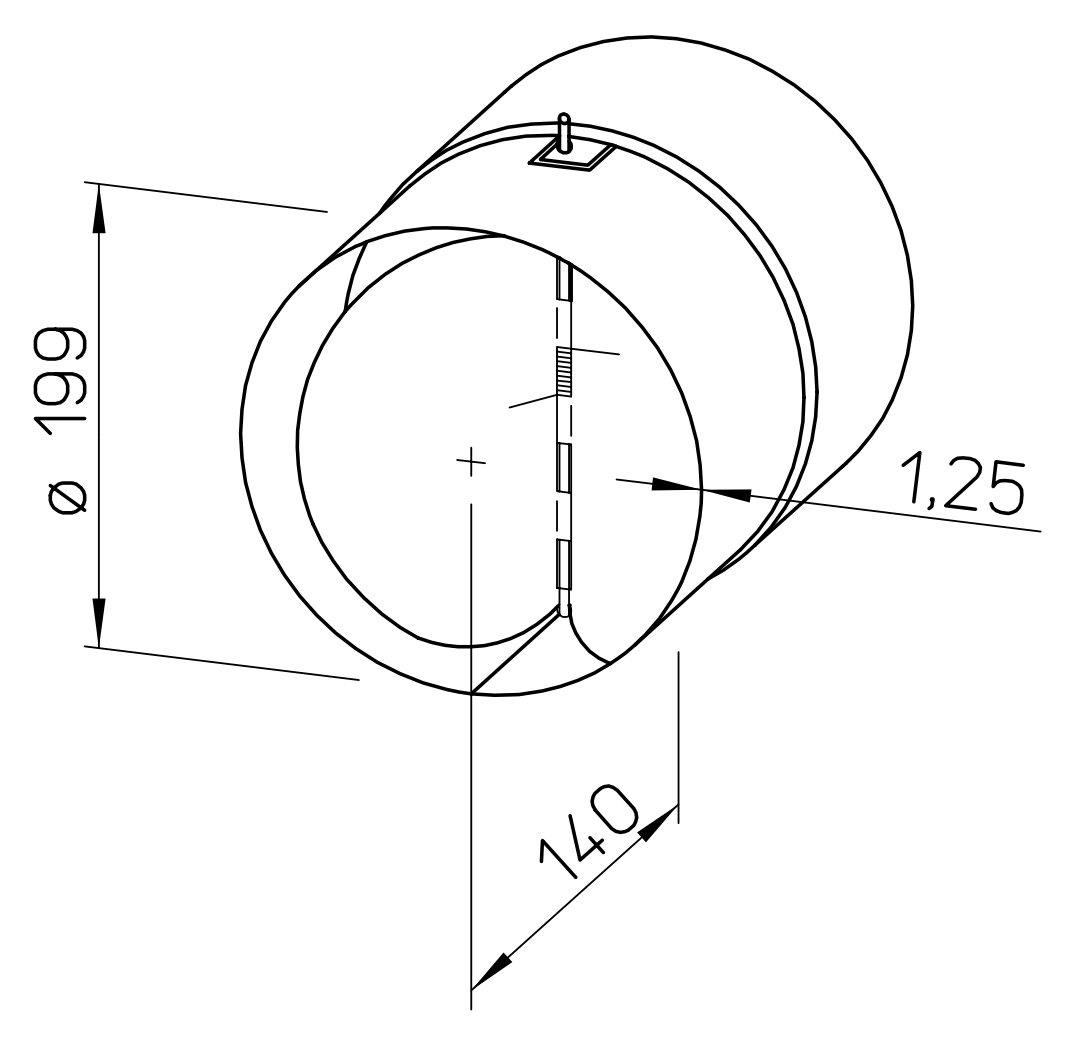 A Helios RSK 200 visszacsapó szelep méretrajza milliméterben (gyári rajz)