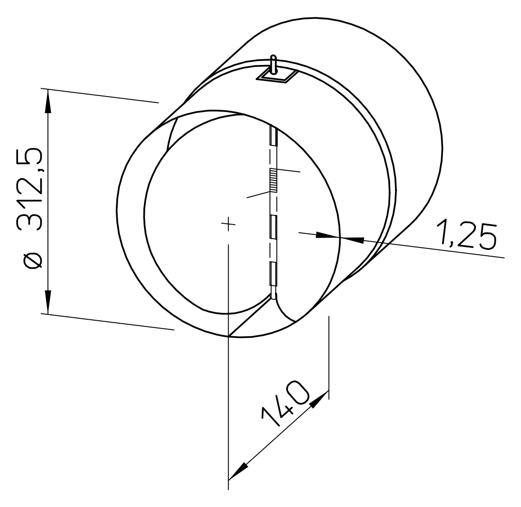 A Helios RSK 315 visszacsapó szelep méretrajza milliméterben (gyári rajz)