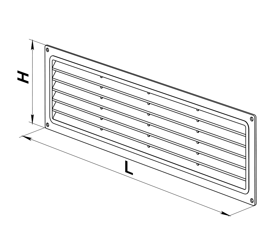 A Vents MV 450 ajtórács rajza H és L jellel (gyári rajz)