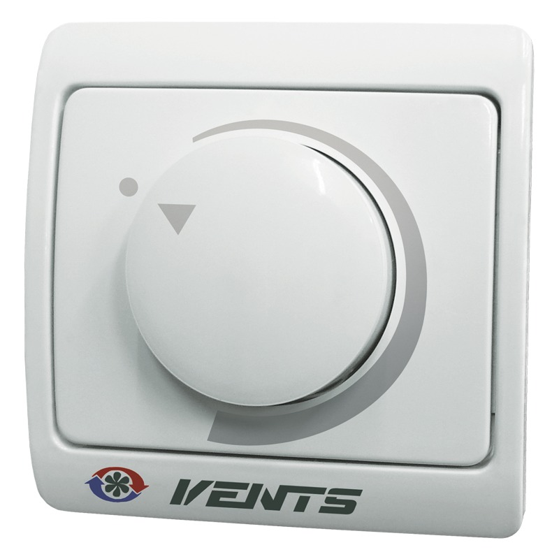 VENTS RS-1-400 kézi fordulatszám-szabályzó elölről: fehér keret, forgatógomb, VENTS felirat (gyári fotó)